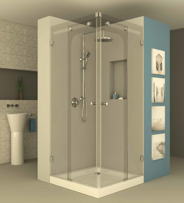 מקלחון הזזה פינתי CNC203 - מקלחון פינתי בעל שתי דפנות קבועות ושתי דלתות הזזה