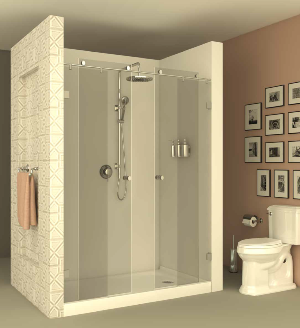 מקלחון הזזה CNC206 - מקלחון המורכב על מוט נירוסטה בעל שתי דפנות קבועות ושתי דלתות הזזה