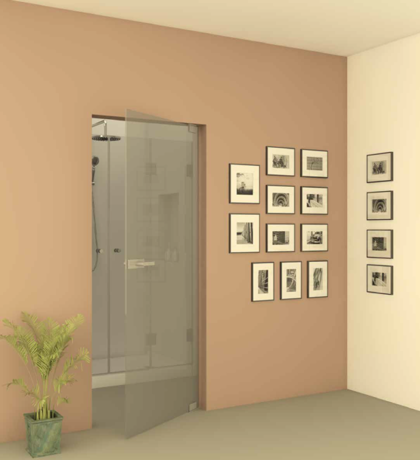 דלת כניסה לחדר אמבטיה DOORS11 - דלת הזזה המורכבת על מוט נירוסטה