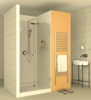 מקלחון חזית front702 - מקלחון בעל דופן קבועה ודלת הנפתחת פנימה והחוצה