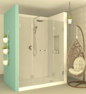 מקלחון חזית front707 - מקלחון בעל שתי דלתות הרמוניקה המתקפלות פנימה והחוצה