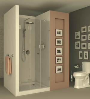 מקלחון חזית front708 - מקלחון בעל חצי דופן קבועה וחצי דלת הרמוניקה המתקפלת פנימה והחוצה