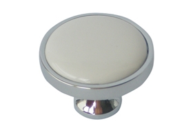 ידית כפתור פורצלן לבן K328W כרום מבריק