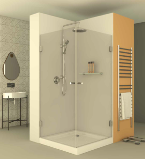 מקלחון square600 - מקלחון פינתי בעל שתי דלתות הנפתחות פנימה והחוצה
