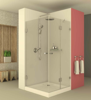 מקלחון square604 - מקלחון פינתי בעל דלת מצד אחד ודופן קבועה ודלת מהצד השני