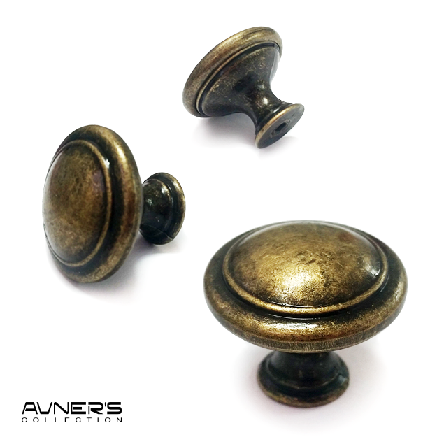 ידית כפתור עגול לארון דגם K-7021 פליז עתיק