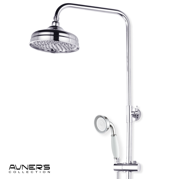 מוט פינוק למקלחון רטרו עם מזלף טלפון ניקל מבריק