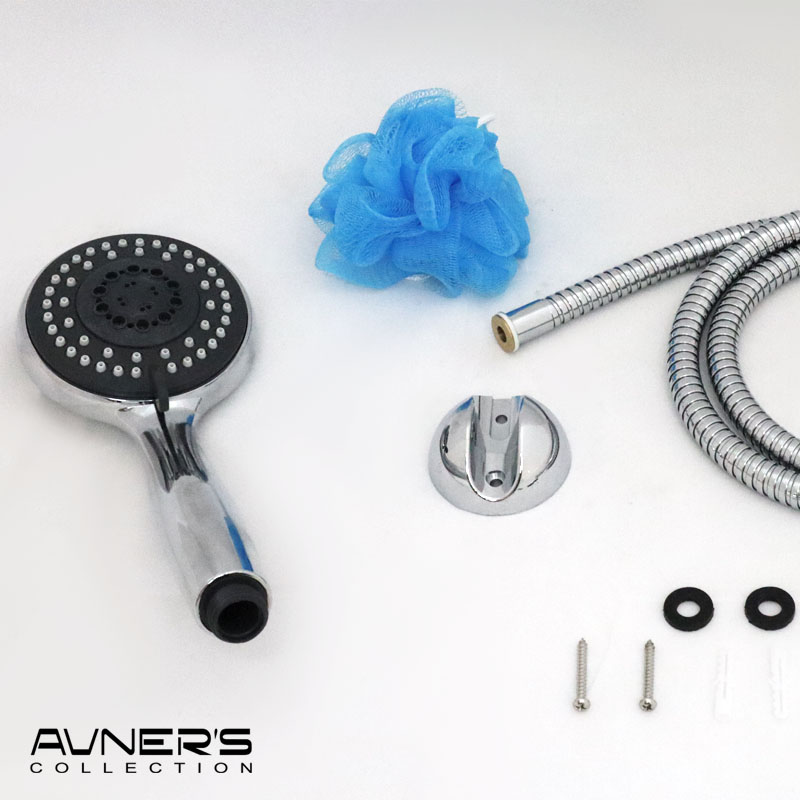 מזלף מקלחת 5 מצבים עם צינור ומתלה ניקל מבריק P-124