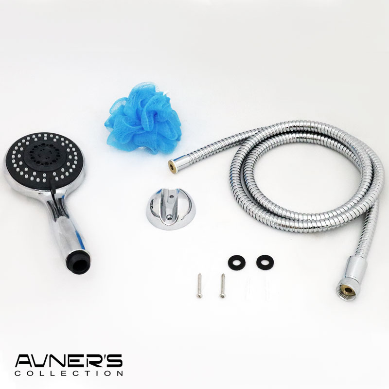 מזלף מקלחת 5 מצבים עם צינור ומתלה ניקל מבריק P-124