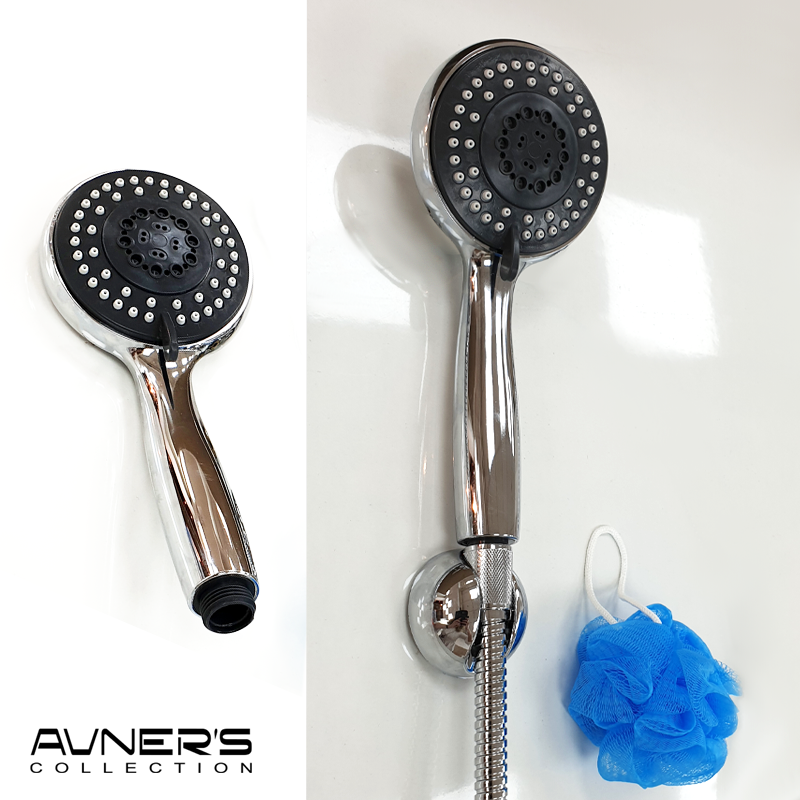 מזלף מקלחת 5 מצבים עם צינור ומתלה ניקל מבריק P-124