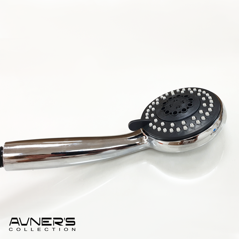 מזלף מקלחת 5 מצבים עם צינור ומתלה ניקל מבריק P-124