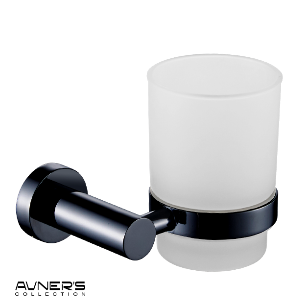 כוס למברשות שיניים לקיר ROUND שחור מט