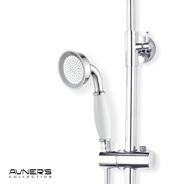 מוט פינוק למקלחון רטרו עם מזלף טלפון ניקל מבריק