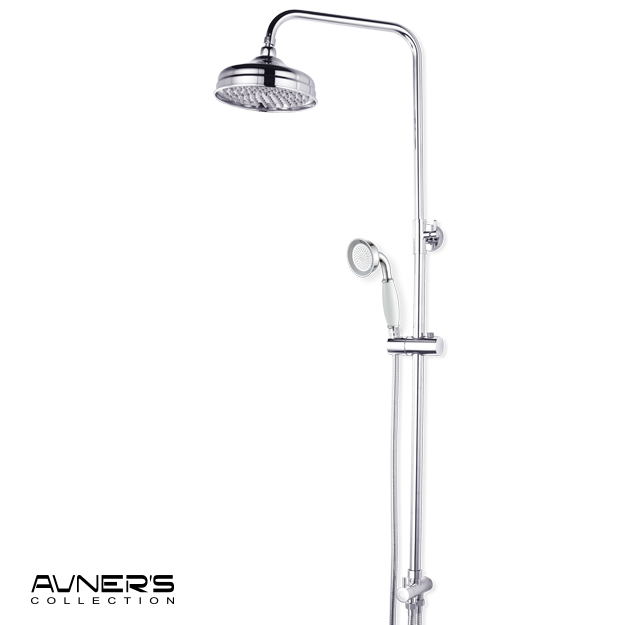 מוט פינוק למקלחון רטרו עם מזלף טלפון ניקל מבריק