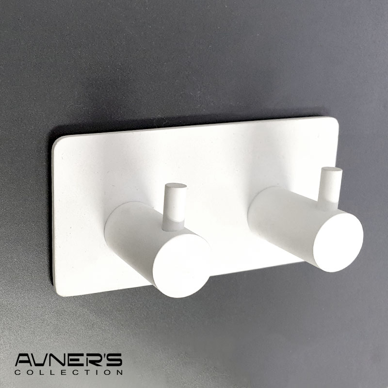 קולב זוגי למגבות 6102W לבן ללא קידוח בהדבקה