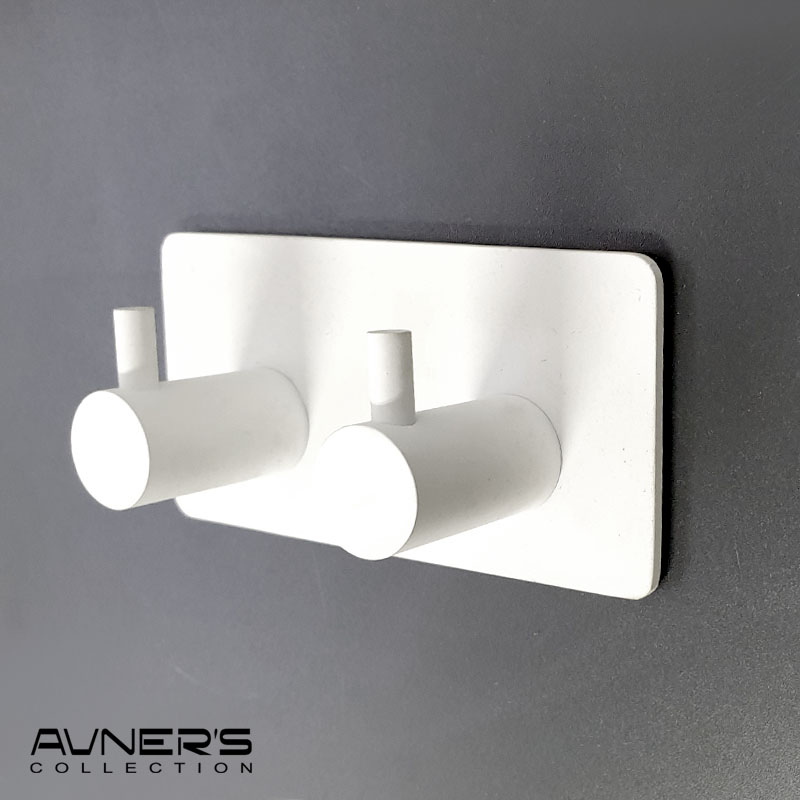 קולב זוגי למגבות 6102W לבן ללא קידוח בהדבקה