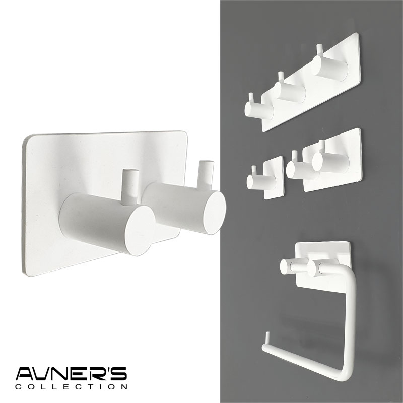 קולב זוגי למגבות 6102W לבן ללא קידוח בהדבקה