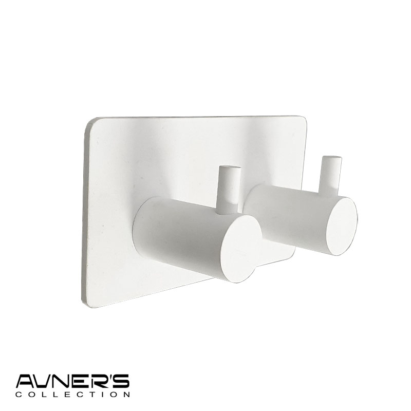 קולב זוגי למגבות 6102W לבן ללא קידוח בהדבקה