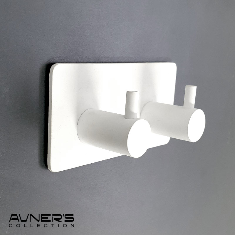 קולב זוגי למגבות 6102W לבן ללא קידוח בהדבקה