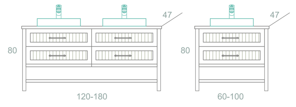 ארון לאמבטיה מגירות משטח בוצ'ר עם כיור ומראה