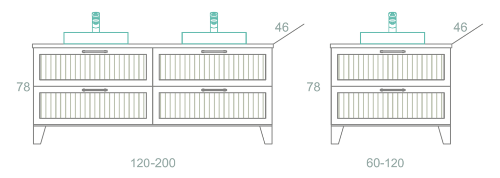 ארון לאמבטיה כפרית עם מגירות משטח בוצר לפי הזמנה