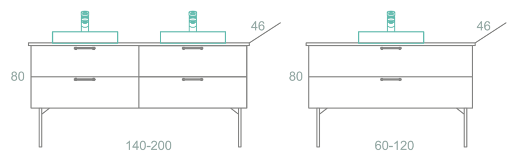 ארון לאמבטיה עם מגירות כיור מונח ומראה מרחפת
