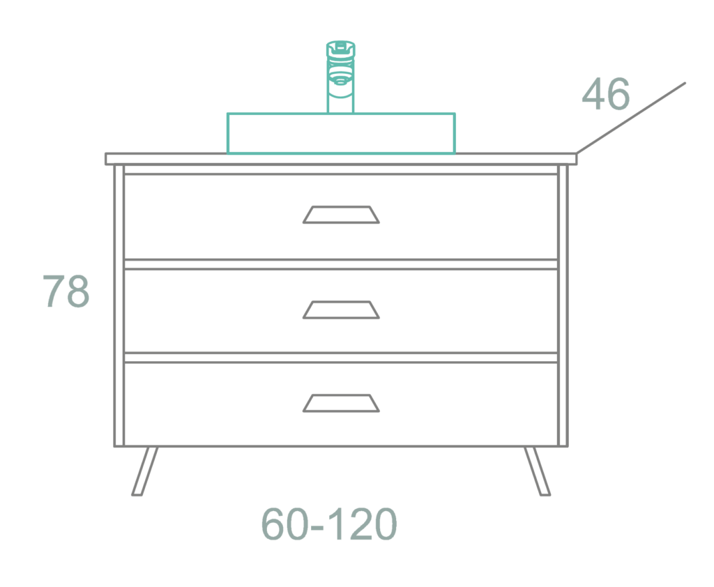 ניתן להזין ארון לאמבטיה עם מגירות כיור מונח ומראה