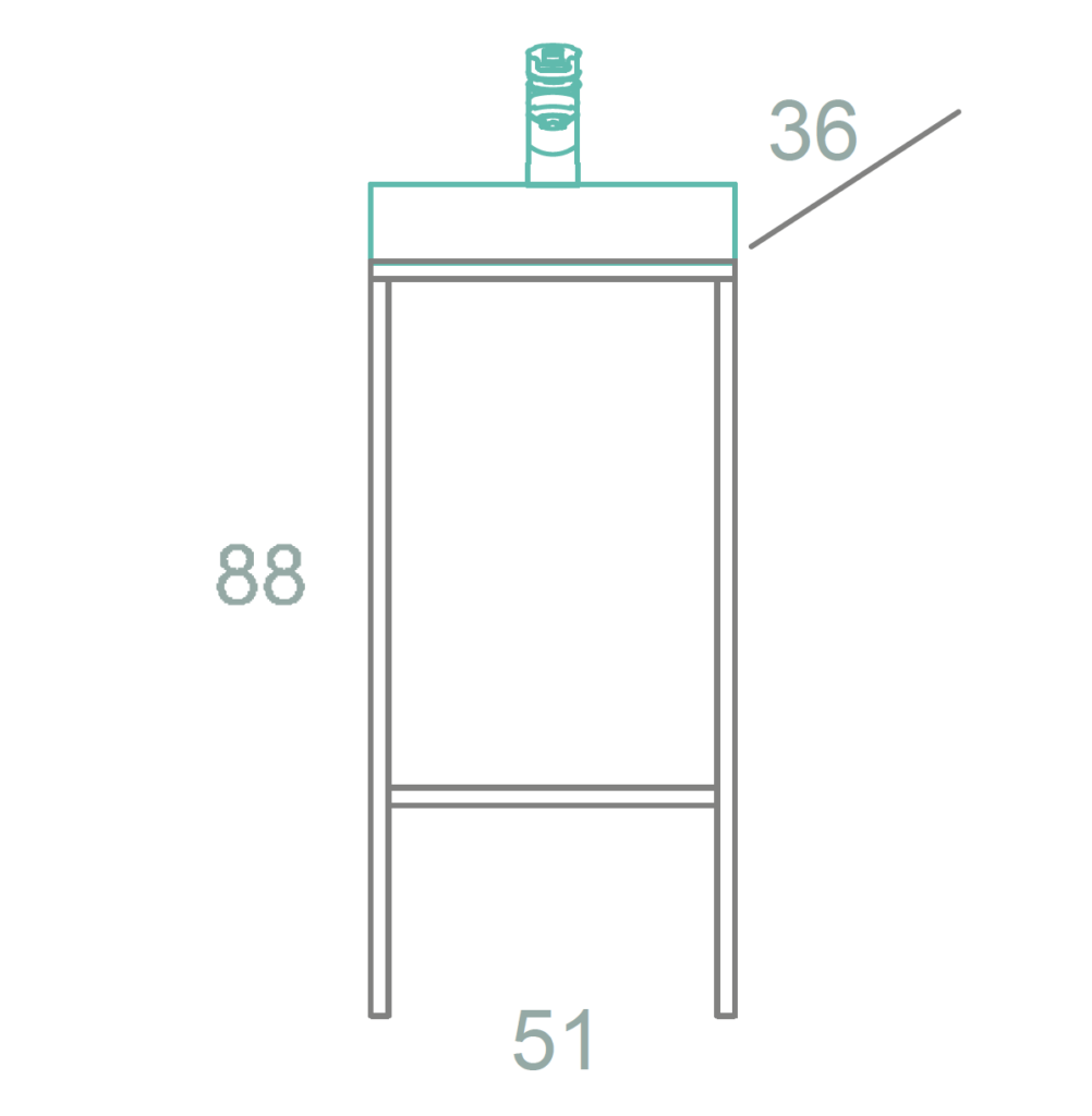 ארון מתכת לאמבטיה קטן עם מדף מגרות וכיור אינטגרלי חרס