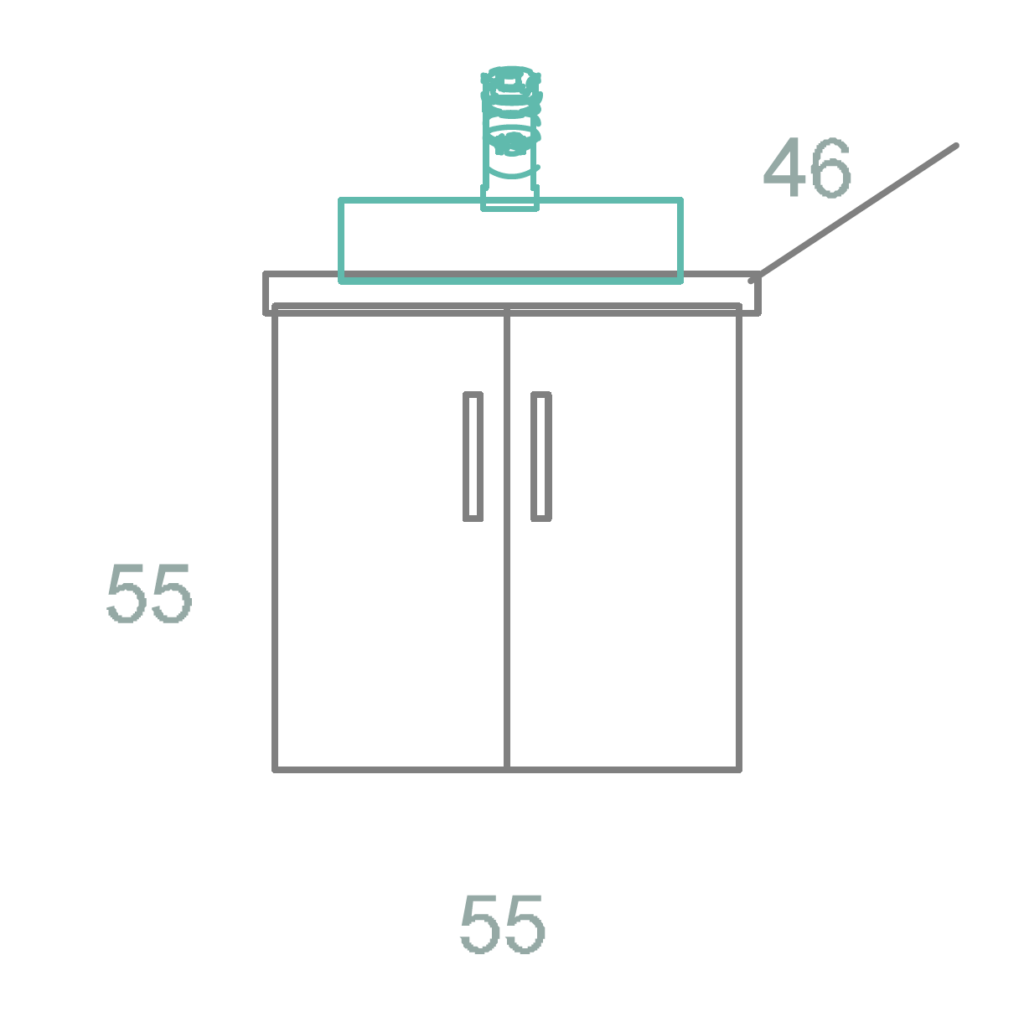 ארון קיר לאמבטיה תלוי עם משטח בוצר וכיור מונח