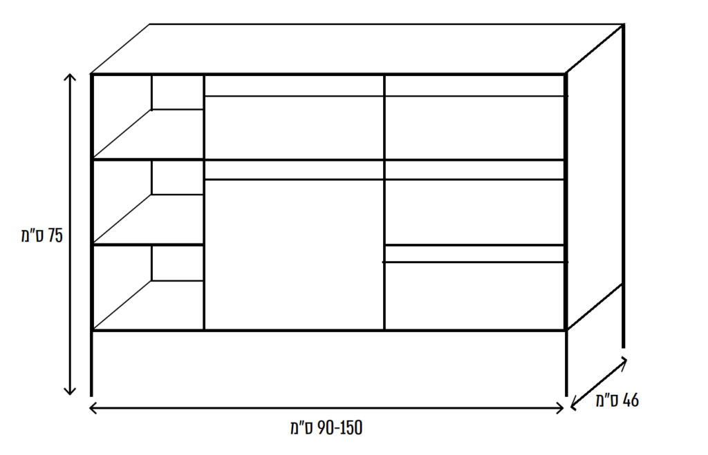 מידות ארון לאמבטיה עם סל כביסה