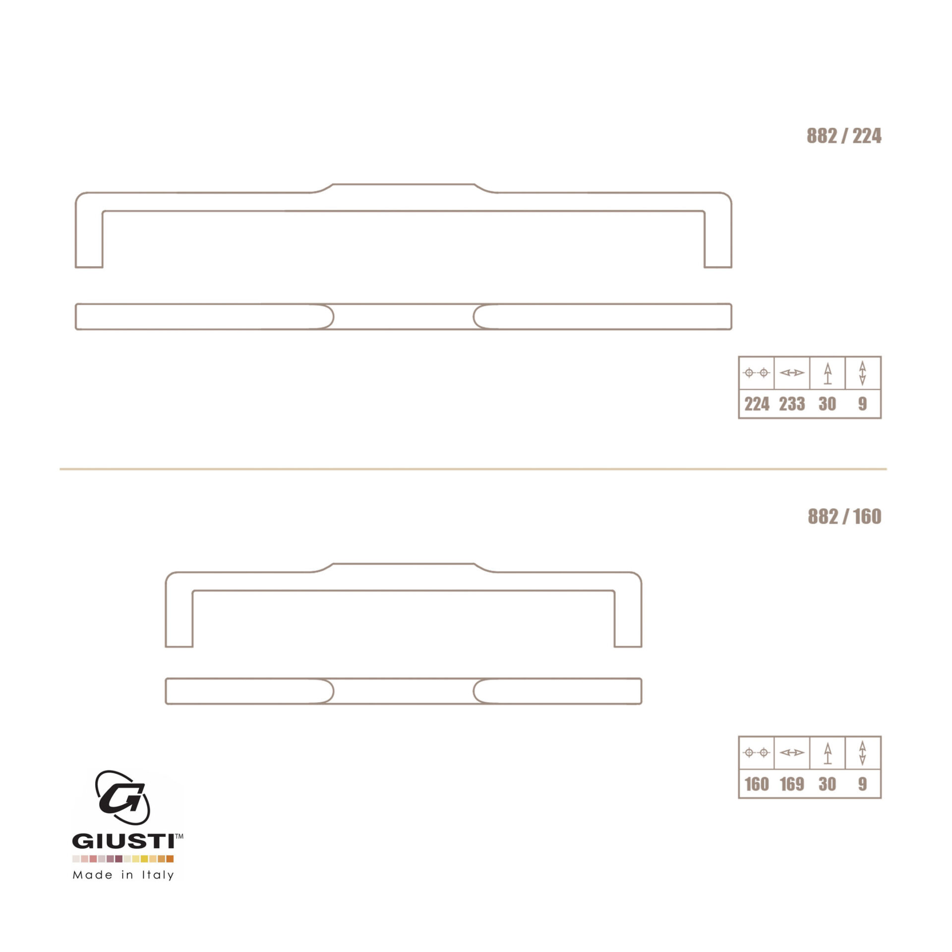 ידיות לארון 882 במידות