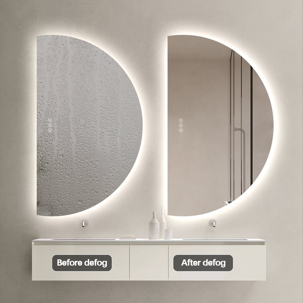 מראת חצי ירח חכמה עם תאורת LED, בלוטוס ומפשיר אדים – 120X70 ס"מ (בתקן IP65)