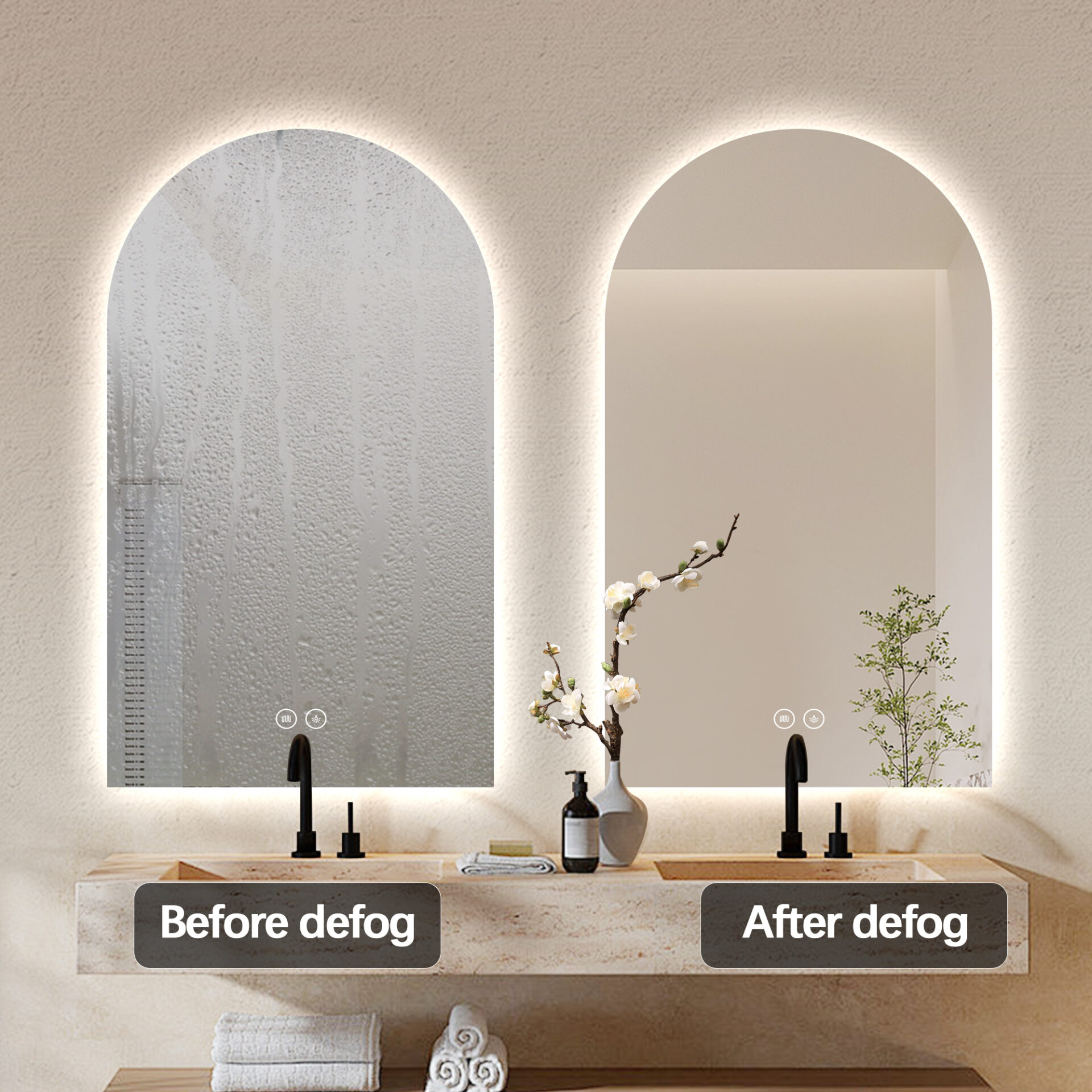 מראת קשת חכמה עם תאורת LED ומפשיר אדים – 47X80 ס"מ (בתקן IP65)